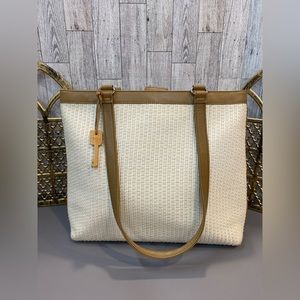 FOSSIL Woven Cream & Tan Tote
